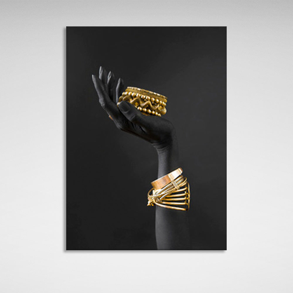 The hand with the gold bracelets Canvas Wall Art Print