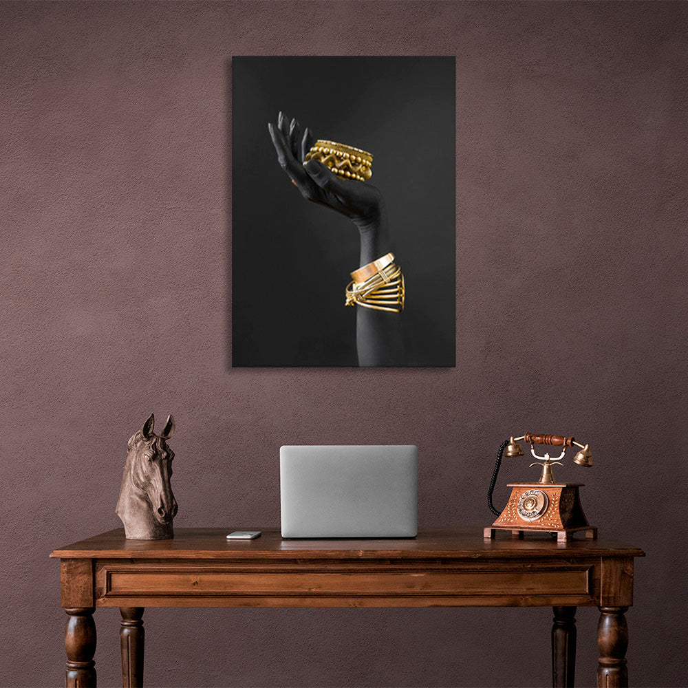 The hand with the gold bracelets Canvas Wall Art Print