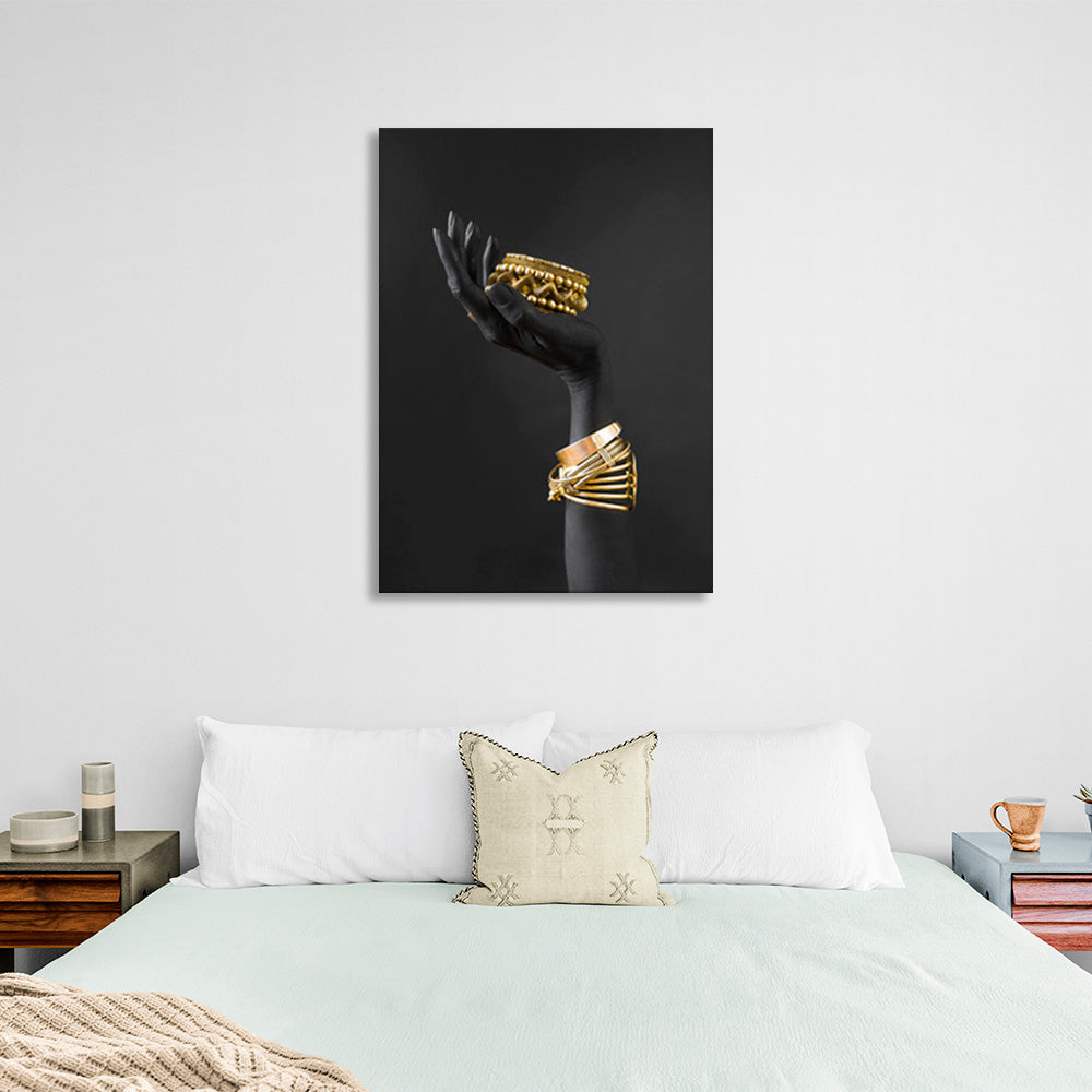 The hand with the gold bracelets Canvas Wall Art Print