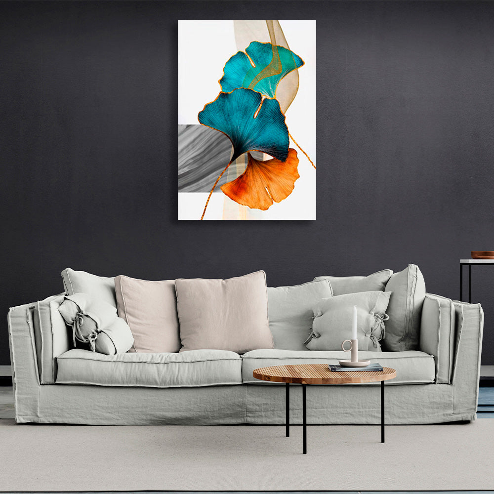 Abstraction in green gray and orange Abstraction Canvas Wall Art Print