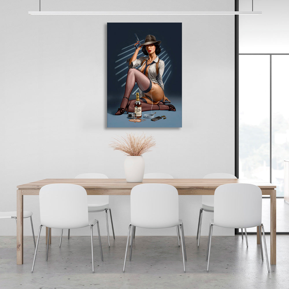 The girl with the cigar and the alcohol Canvas Wall Art Print