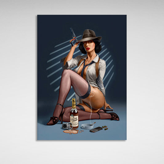 The girl with the cigar and the alcohol Canvas Wall Art Print