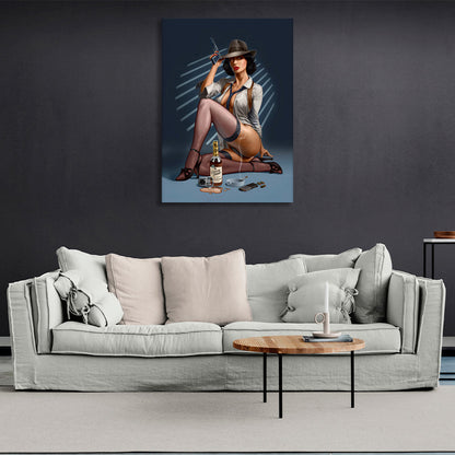 The girl with the cigar and the alcohol Canvas Wall Art Print