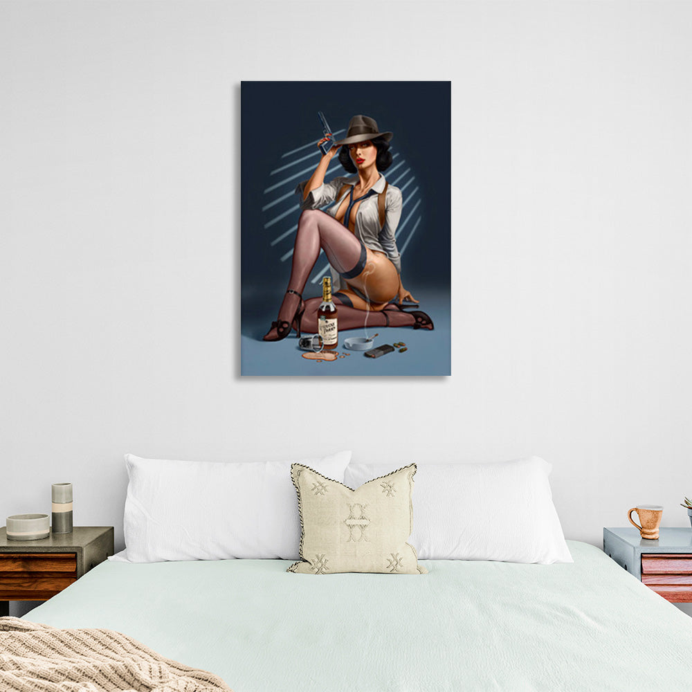 The girl with the cigar and the alcohol Canvas Wall Art Print