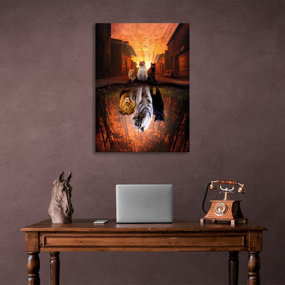 Animals in the background of the street in the reflection of a puddle Canvas Wall Art Print