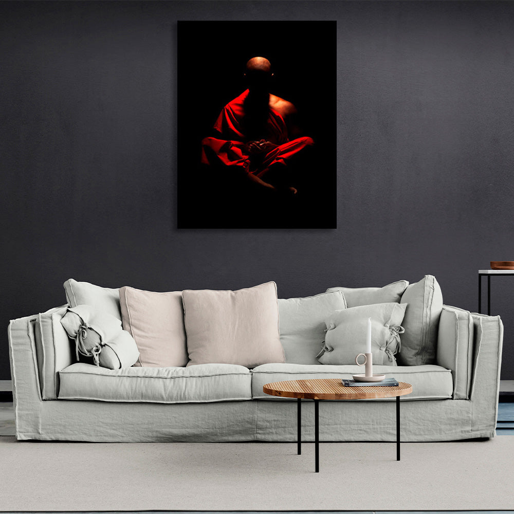 Buddhist monk on black background Canvas Wall Art Print