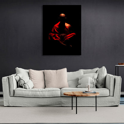 Buddhist monk on black background Canvas Wall Art Print