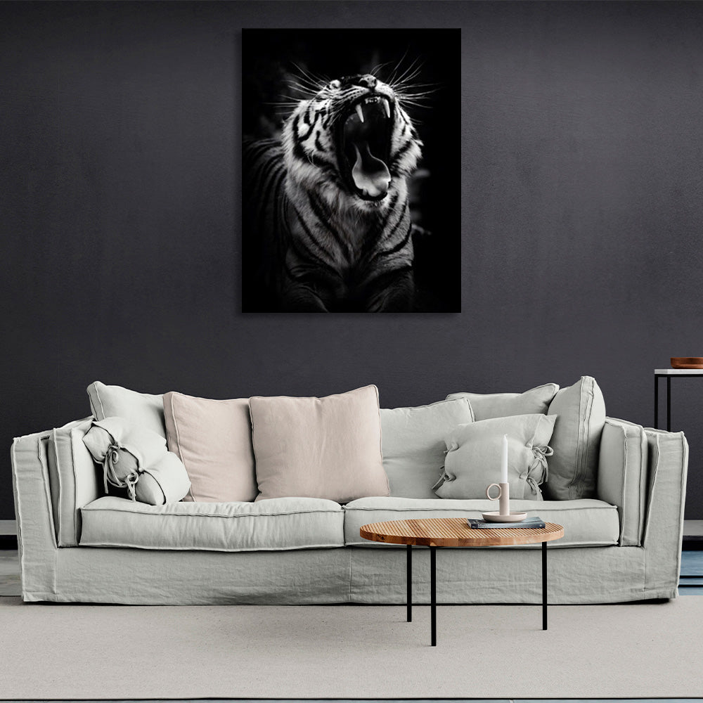 Tiger on black background Canvas Wall Art Print