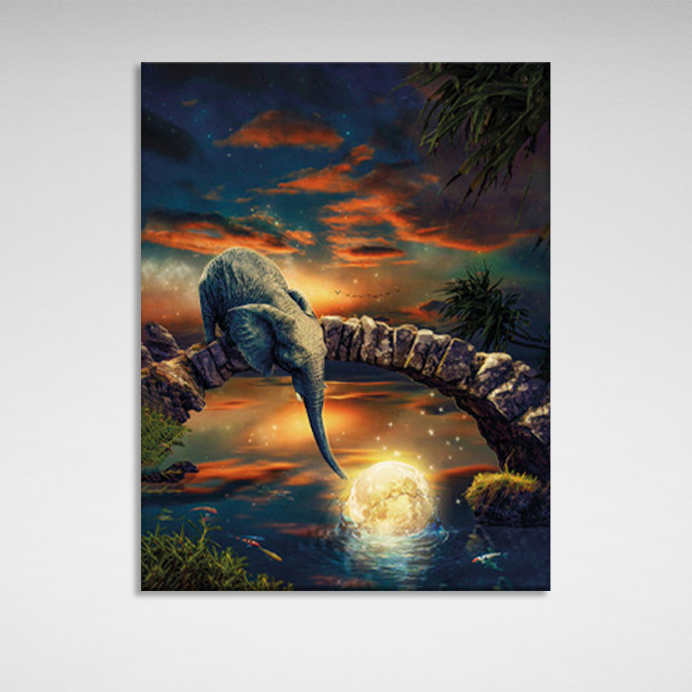 Abstraction elephant water and nature Canvas Wall Art Print