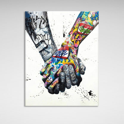 A hand with a dark coloring and a hand with a bright coloring Canvas Wall Art Print