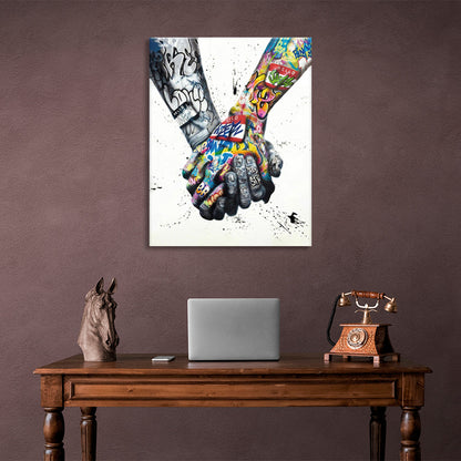 A hand with a dark coloring and a hand with a bright coloring Canvas Wall Art Print