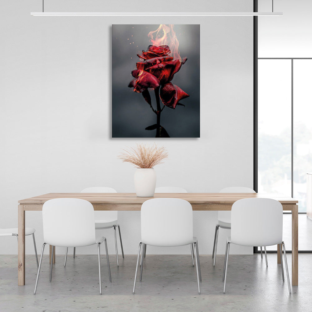 A blazing rose on a pastel background Canvas Wall Art Print