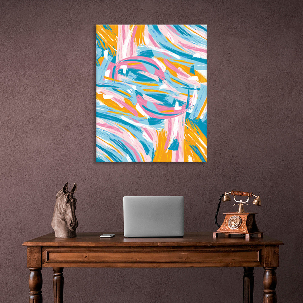 Orange pink and blue color line abstraction Abstraction Canvas Wall Art Print