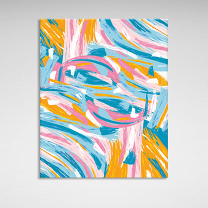 Orange pink and blue color line abstraction Abstraction Canvas Wall Art Print