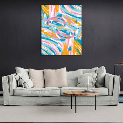 Orange pink and blue color line abstraction Abstraction Canvas Wall Art Print