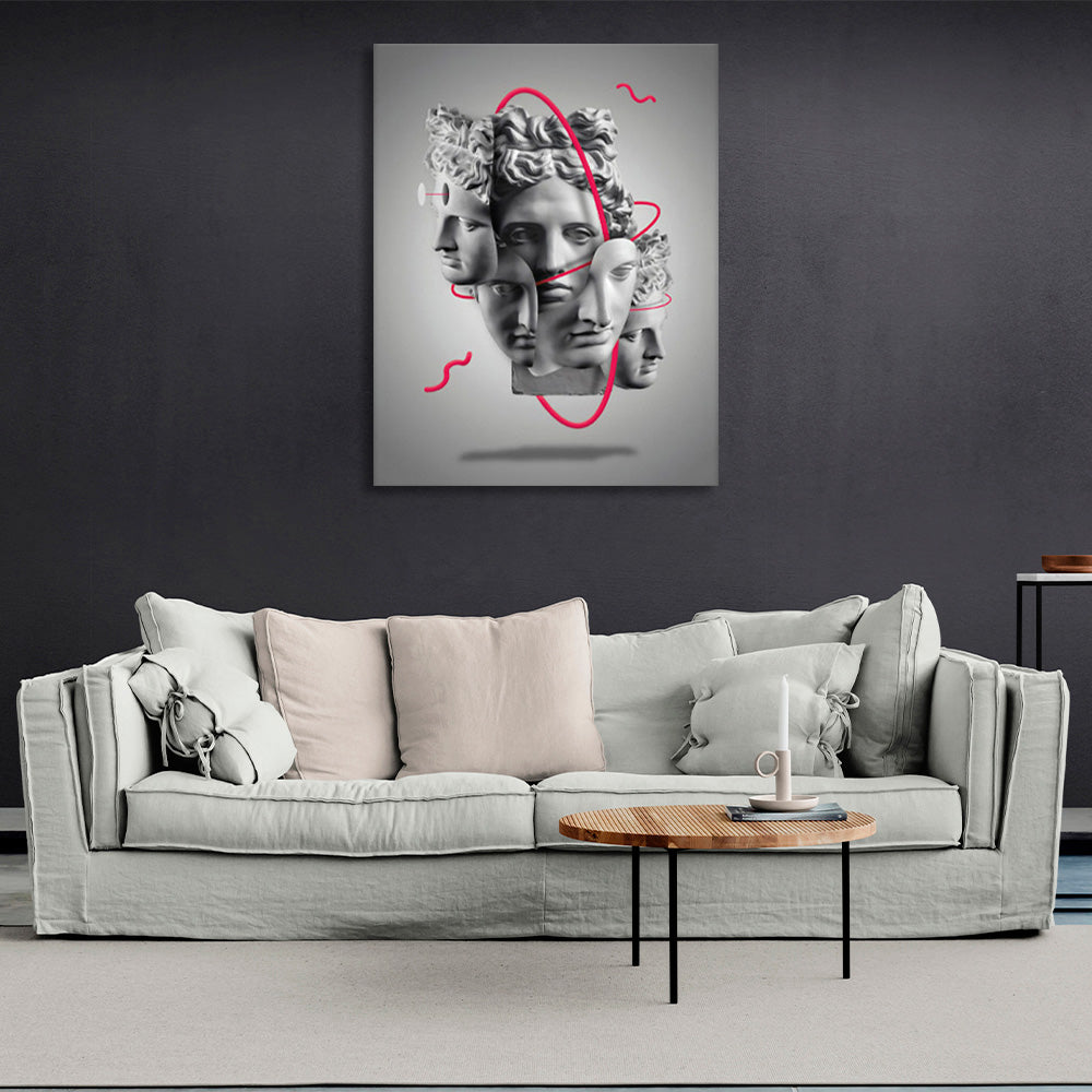 Faces on a gray background Canvas Wall Art Print