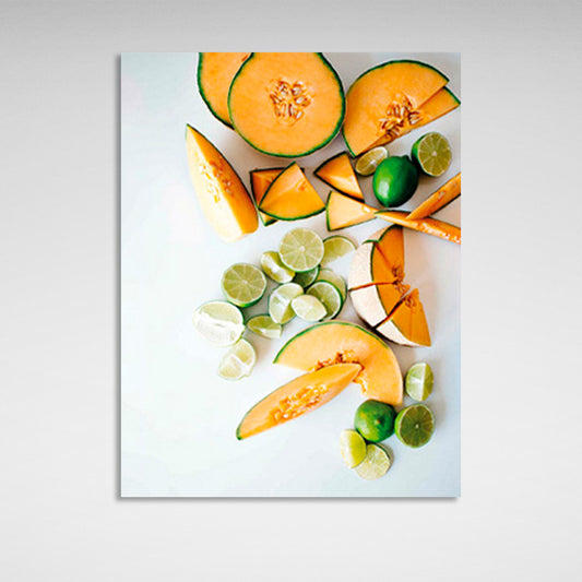 Pumpkin and lime on a gray background Canvas Wall Art Print For Kitchen