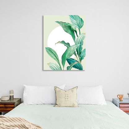 Green leaves on a lettuce background with a white circle Canvas Wall Art Print