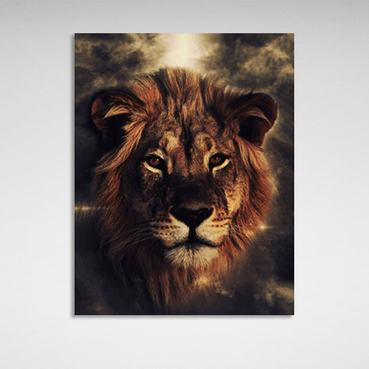 Light colored lion on a sandy background Canvas Wall Art Print