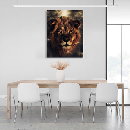 Light colored lion on a sandy background Canvas Wall Art Print