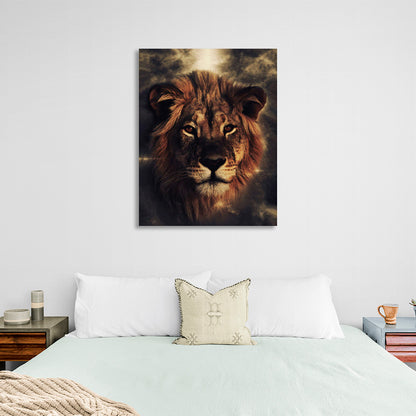 Light colored lion on a sandy background Canvas Wall Art Print