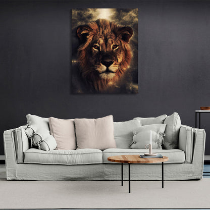 Light colored lion on a sandy background Canvas Wall Art Print