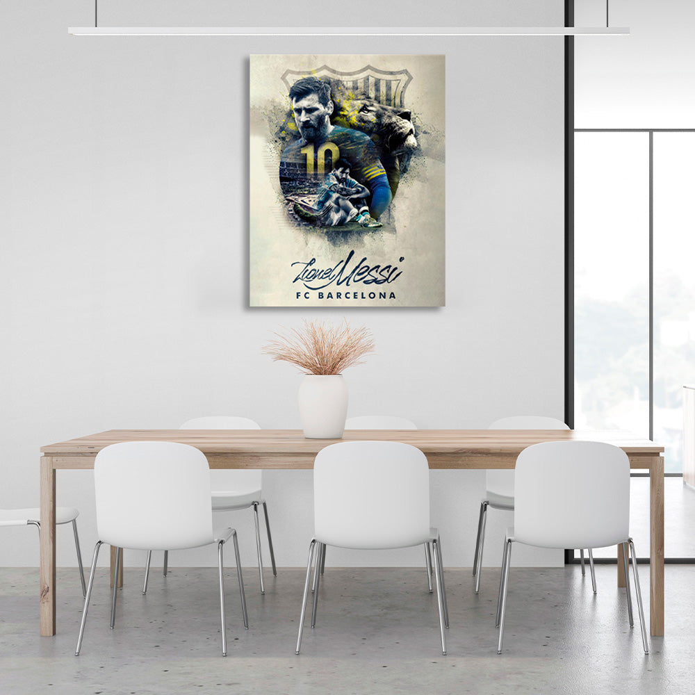 Messi's soccer player with the inscription Canvas Wall Art Print