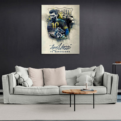 Messi's soccer player with the inscription Canvas Wall Art Print