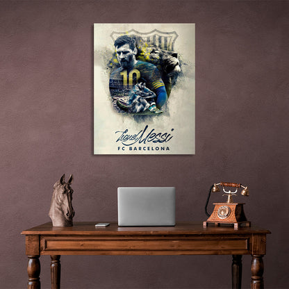 Messi's soccer player with the inscription Canvas Wall Art Print