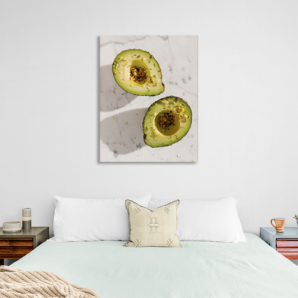 Avocado with spices on a marbled background Canvas Wall Art Print For Kitchen