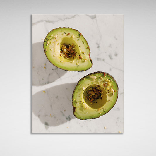 Avocado with spices on a marbled background Canvas Wall Art Print For Kitchen