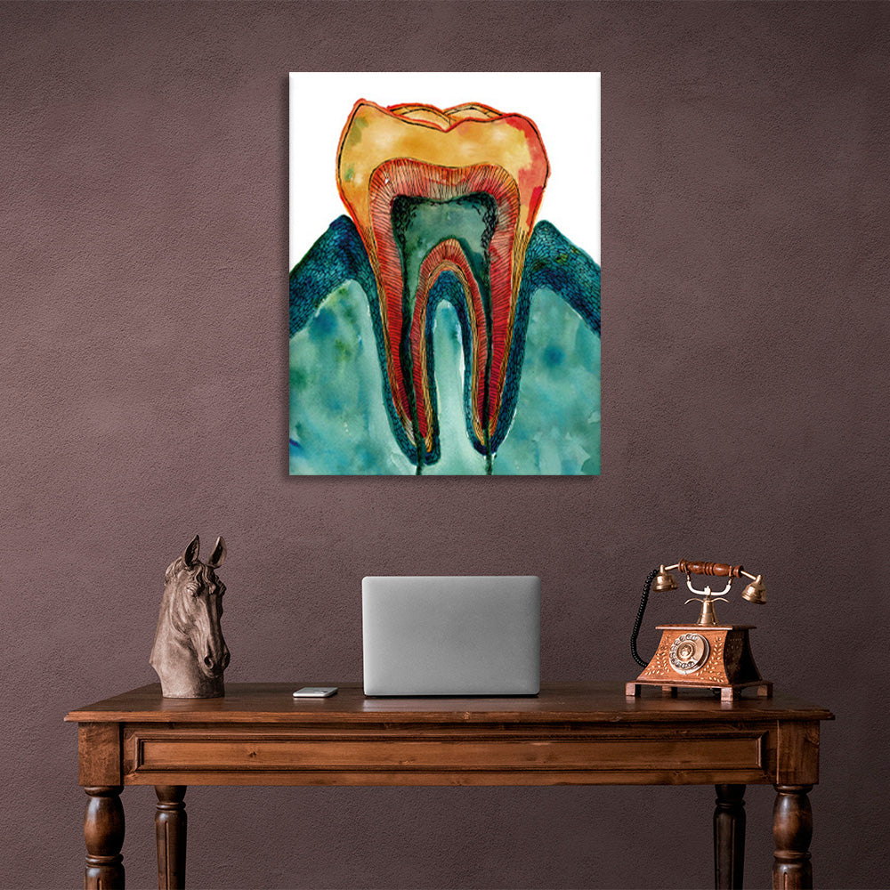 An orange tooth on a white background Canvas Wall Art Print