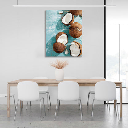 Lots of coconuts on a marble background Canvas Wall Art Print For Kitchen