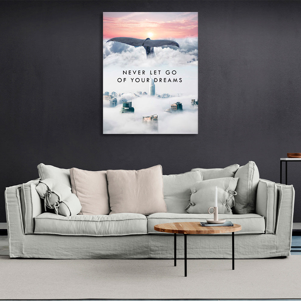 Whale tail city and white clouds Motivational Canvas Wall Art Print