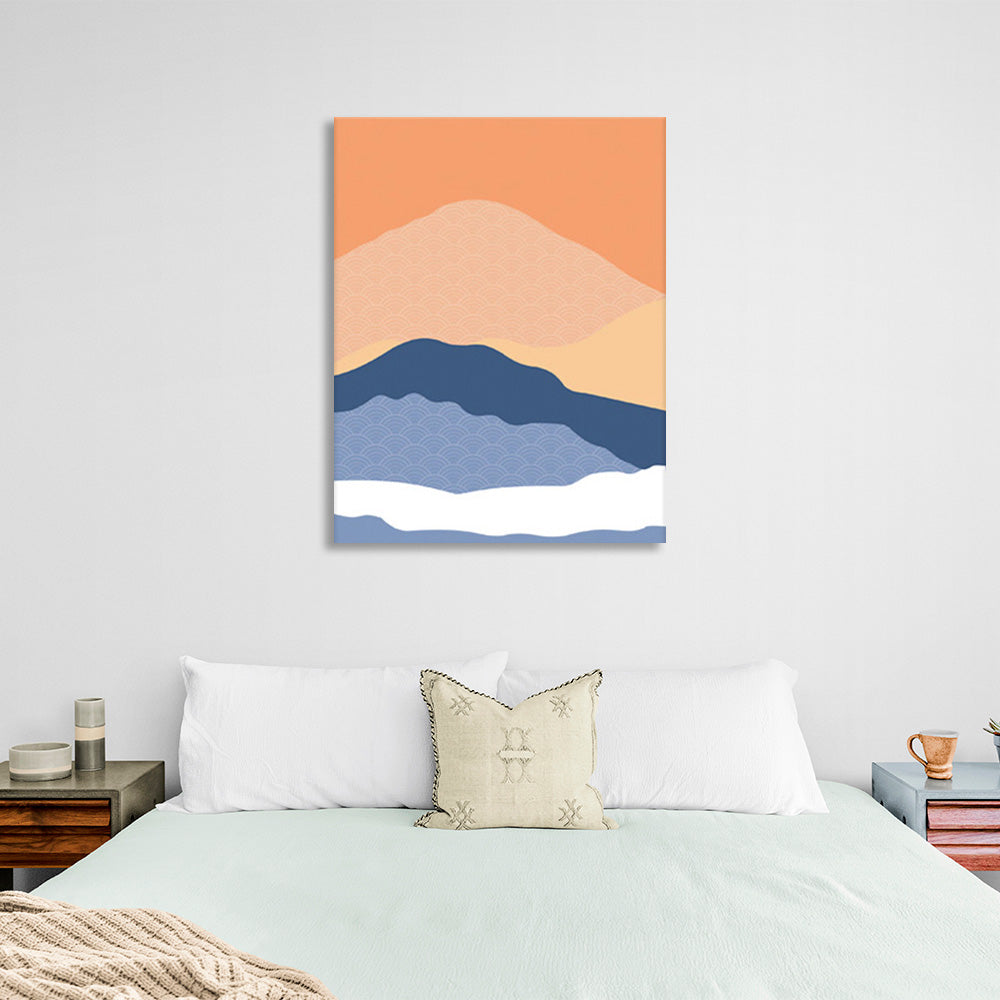 Abstraction in orange blue and white colors Abstraction Canvas Wall Art Print