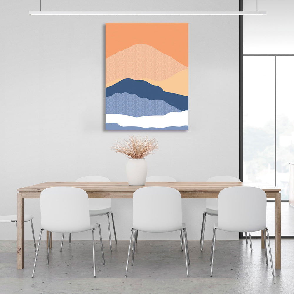 Abstraction in orange blue and white colors Abstraction Canvas Wall Art Print