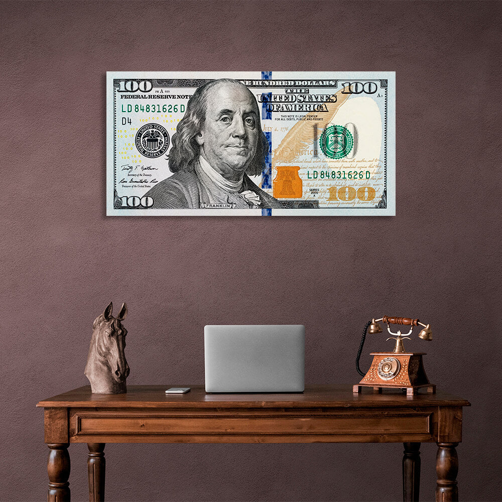 100 dollars original color Inspirational Canvas Wall Art Print