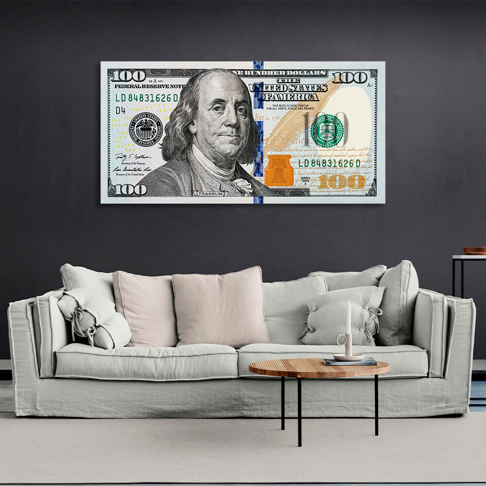 100 dollars original color Inspirational Canvas Wall Art Print