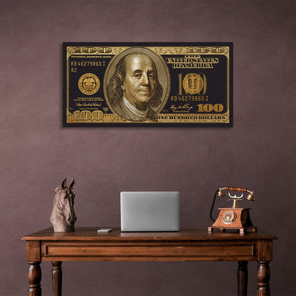 100 dollars golden and black Inspirational Canvas Wall Art Print