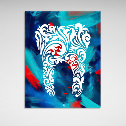 Abstract tooth on a turquoise and red background Canvas Wall Art Print