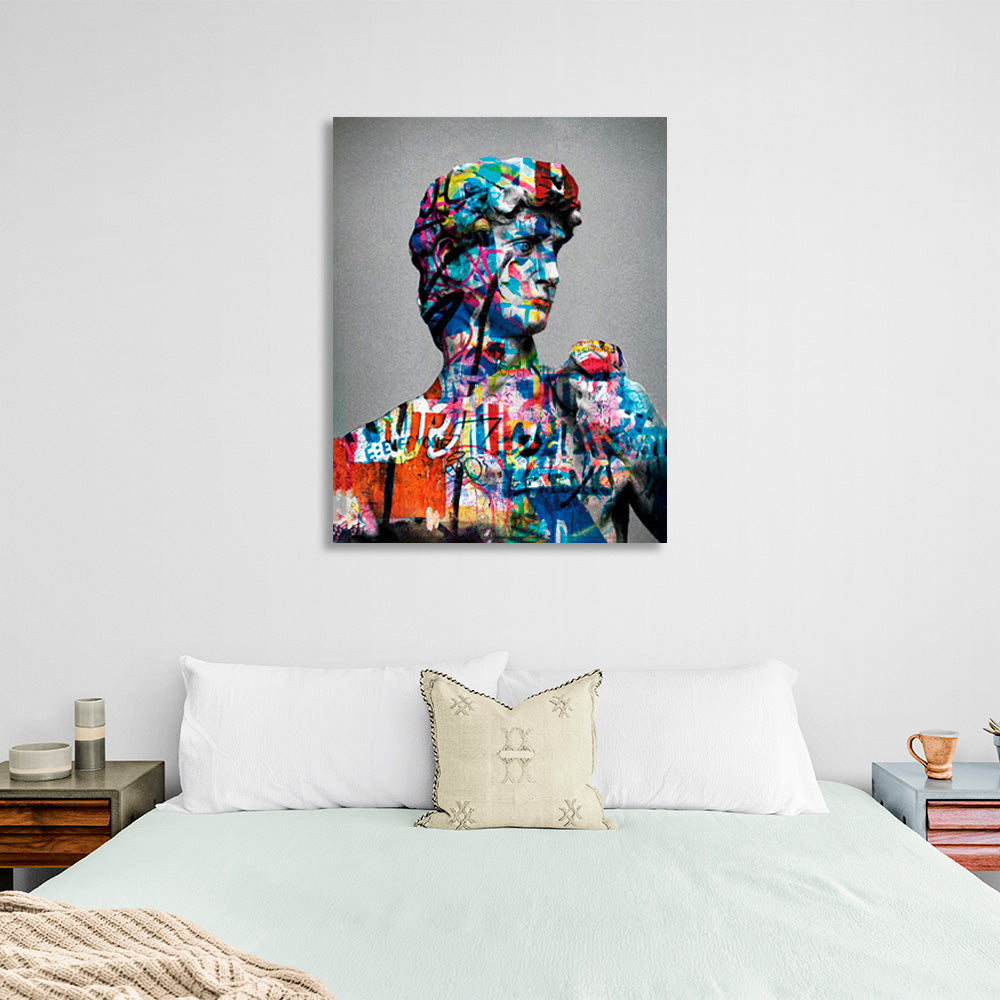 Greek statue in graffiti style on a gray background Canvas Wall Art Print