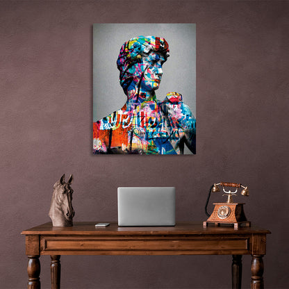 Greek statue in graffiti style on a gray background Canvas Wall Art Print