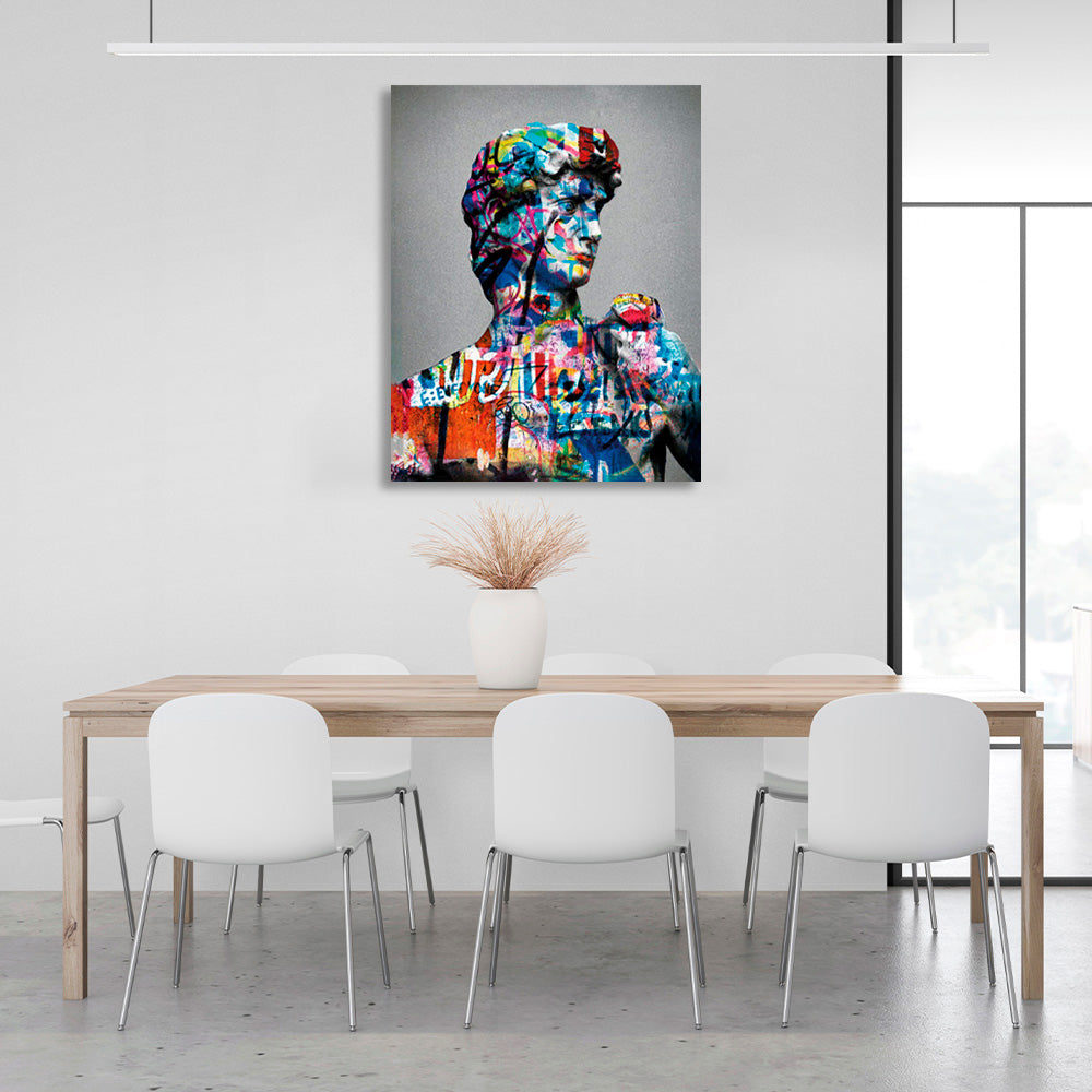 Greek statue in graffiti style on a gray background Canvas Wall Art Print