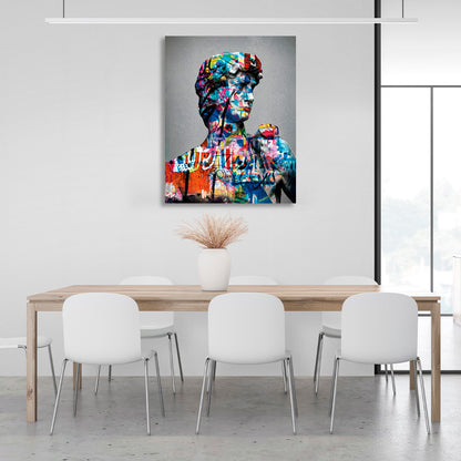 Greek statue in graffiti style on a gray background Canvas Wall Art Print