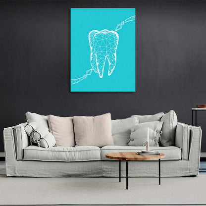 A tooth with white lines on a turquoise background Canvas Wall Art Print