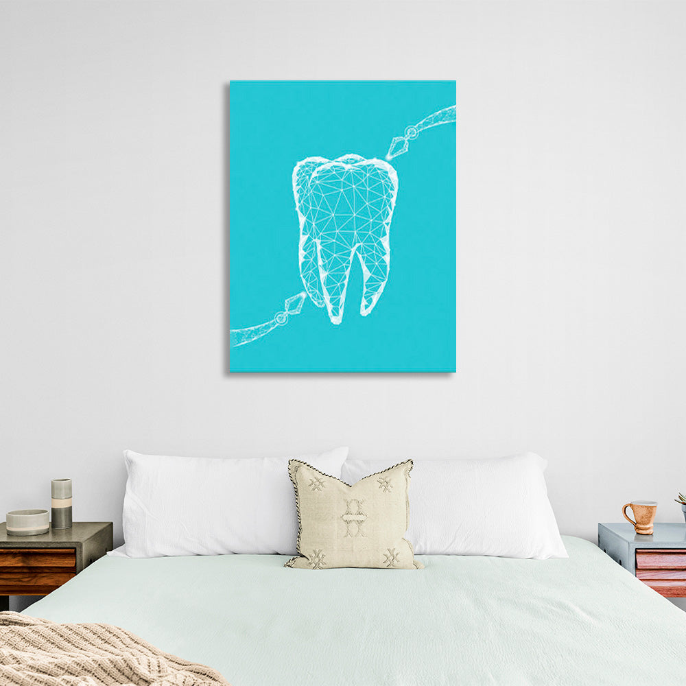 A tooth with white lines on a turquoise background Canvas Wall Art Print