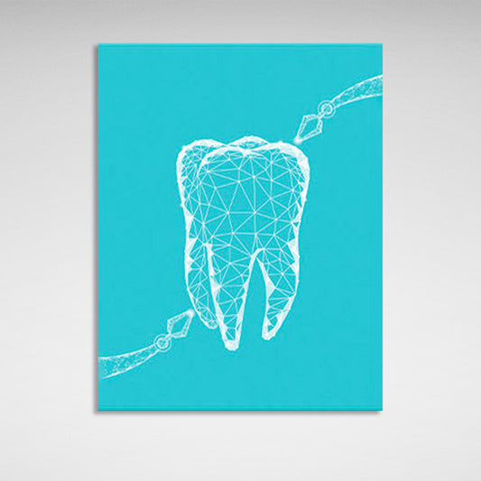 A tooth with white lines on a turquoise background Canvas Wall Art Print