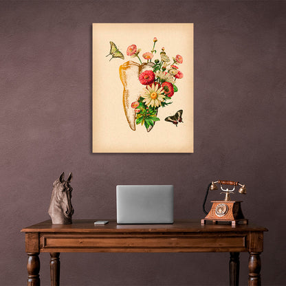 A tooth with flowers on a sand-colored background Canvas Wall Art Print