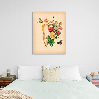 A tooth with flowers on a sand-colored background Canvas Wall Art Print