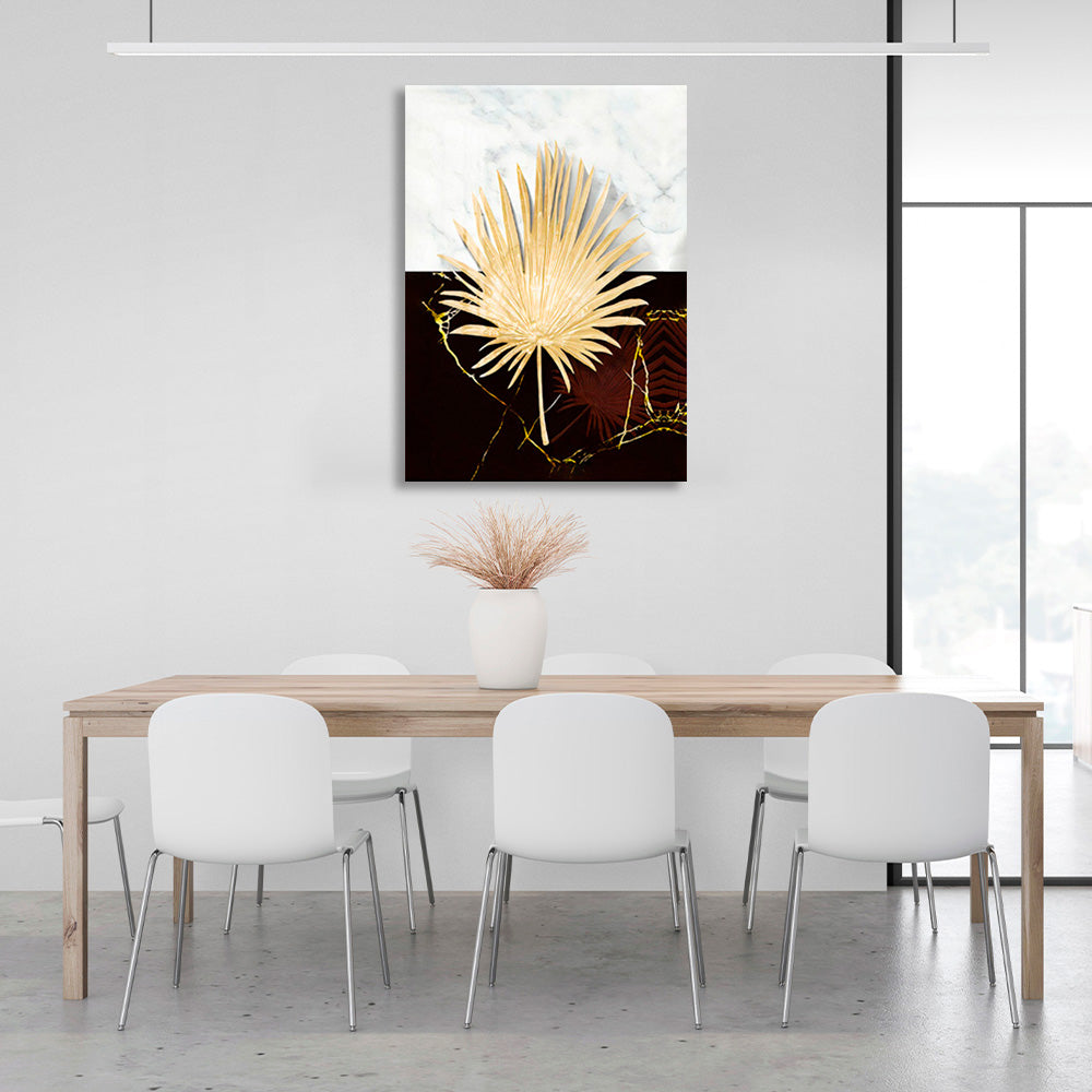 Gold leaf on a maroon and white background Canvas Wall Art Print